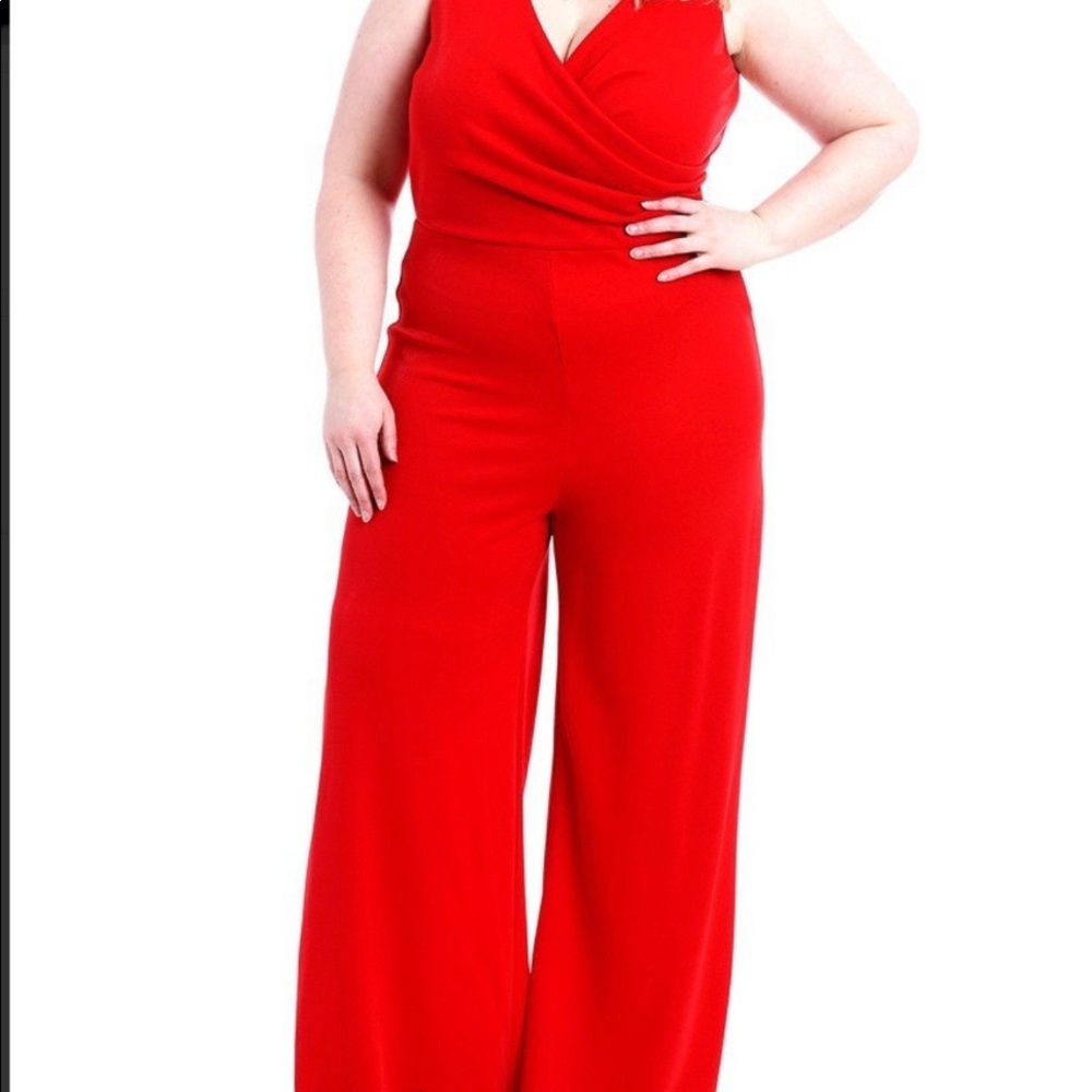 Red Crepe Wide Leg Jumpsuit
